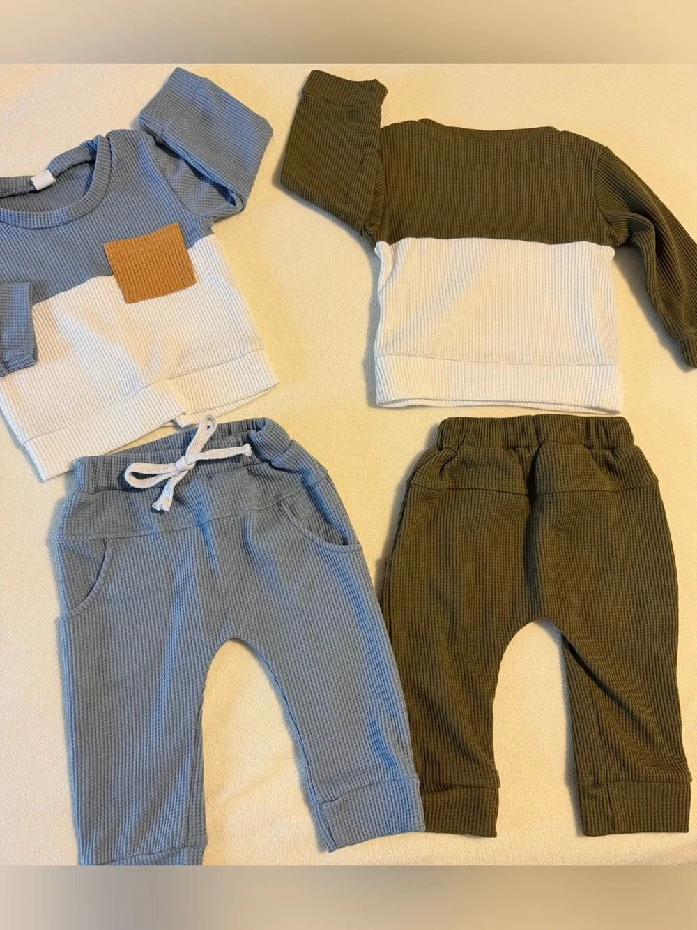 Set of 2 Baby Colorblock Waffle Knit Sweatshirt & Jogger Sets Size 80 (US 6-12m)
